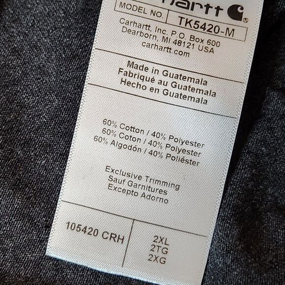 Carhartt Men’s 2XL Long Sleeve Shirt – Gray, Loose Fit, NWT - Picture 5 of 6